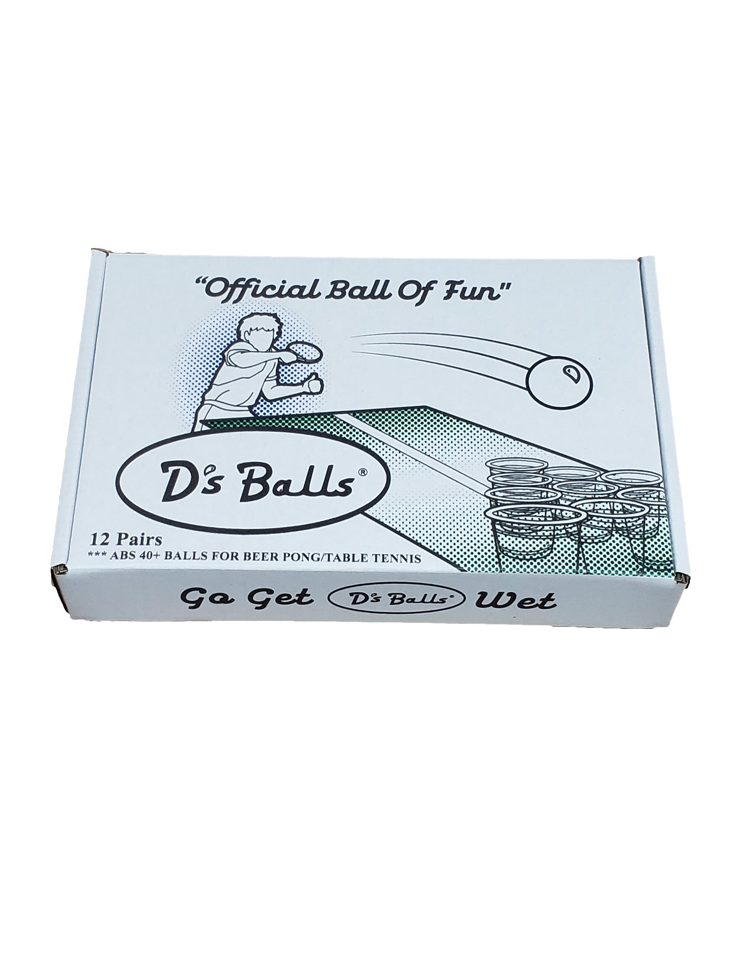 D's Balls® Box of Beer/Ping Pong Balls (12 pairs) "D's Balls® Get Wet"