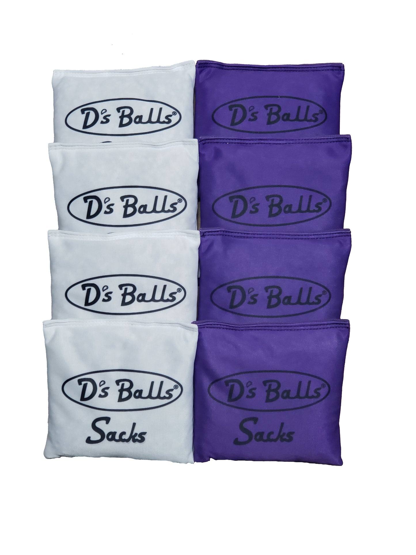 D's Balls® Sacks Double Stitched Dual Sided Duck Cloth/Microsuede Resin Filled Cornhole Bags!  "D's Balls® Get Tossed"